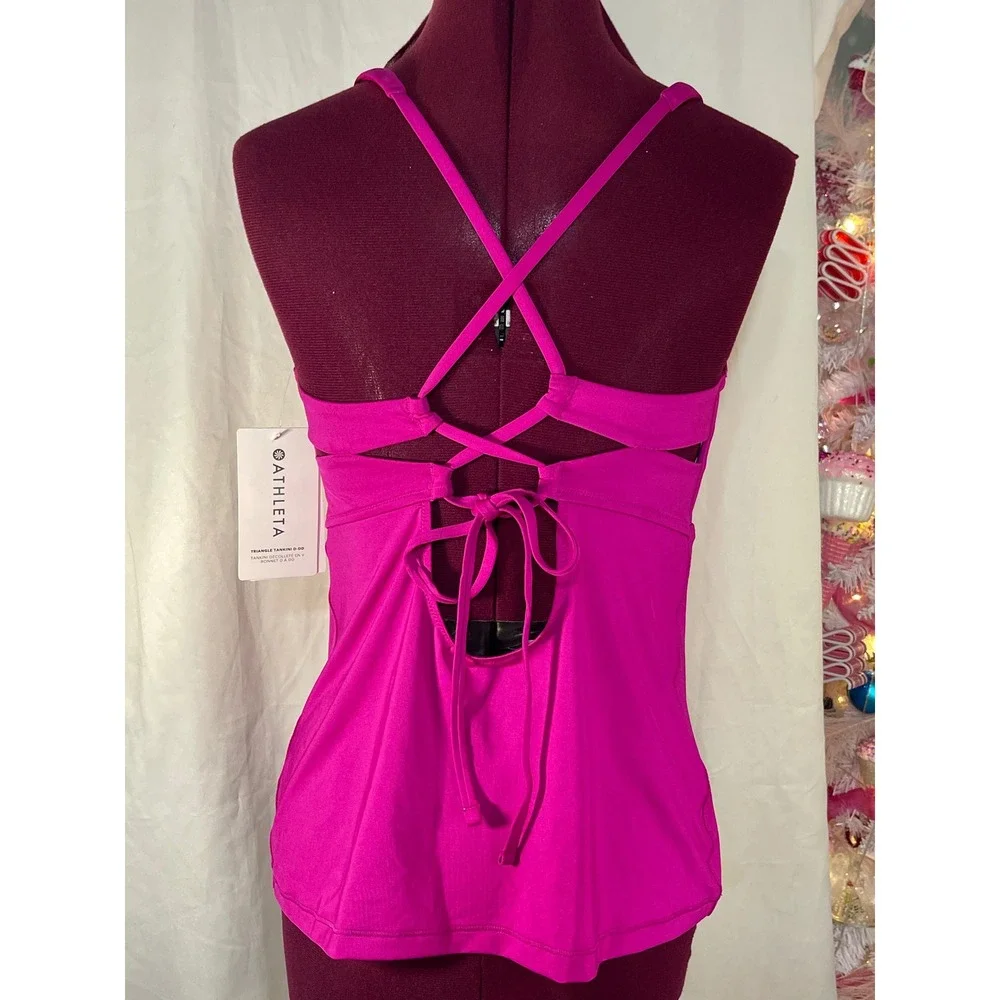 Athleta Triangle Tankini Women L Pink New D-DD Cup Lace Up Back H2ECO Swim Top
